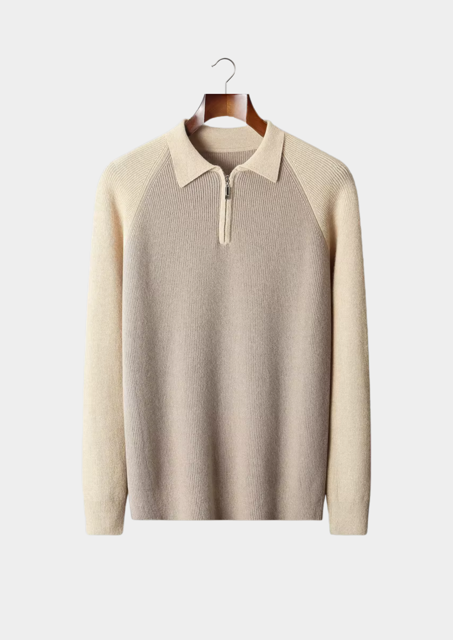 Two-Tone Zip Polo Sweater in Merino Wool Extra-Fine