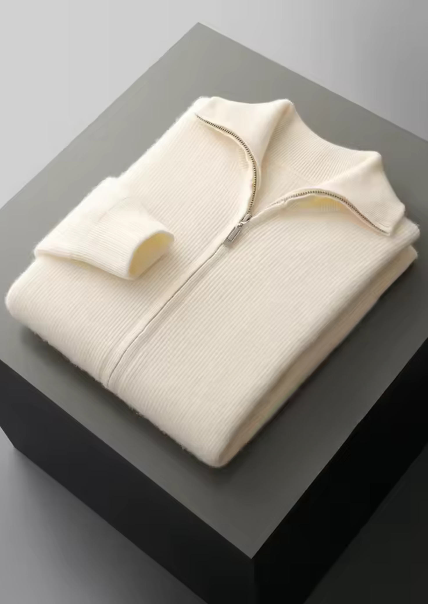 Merino Wool Extra-Fine Zip Cardigan Ribbed